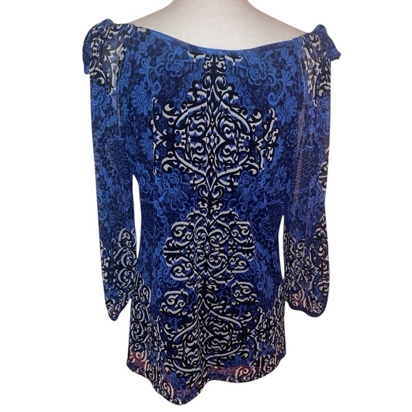 Int’l Concepts by Macy’s Pullover Lined Blouse w/Cold Shoulder Details BLU SZ LG - Picture 2 of 5